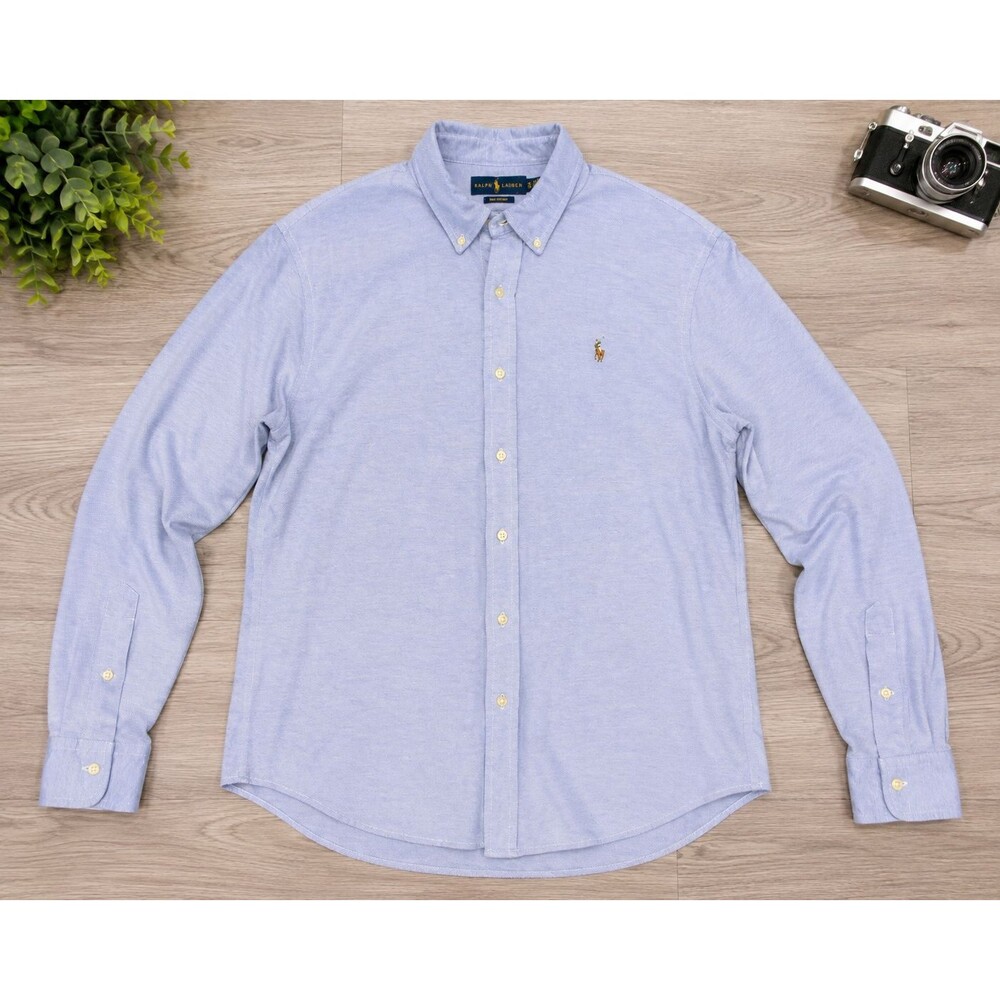 Ralph Lauren Knit Oxford Shirt XL Light Blue Long Sleeve Button Down Pony Logo